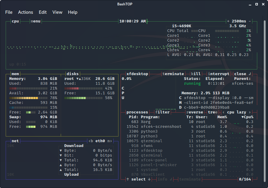 bashtop: dettagli processo