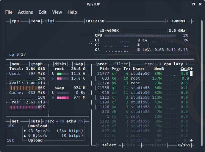 bpytop: qualche bug nella UI
