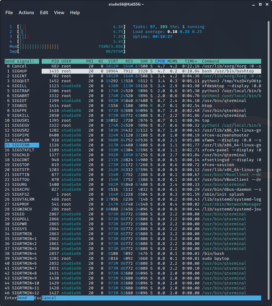 htop: terminare i processi